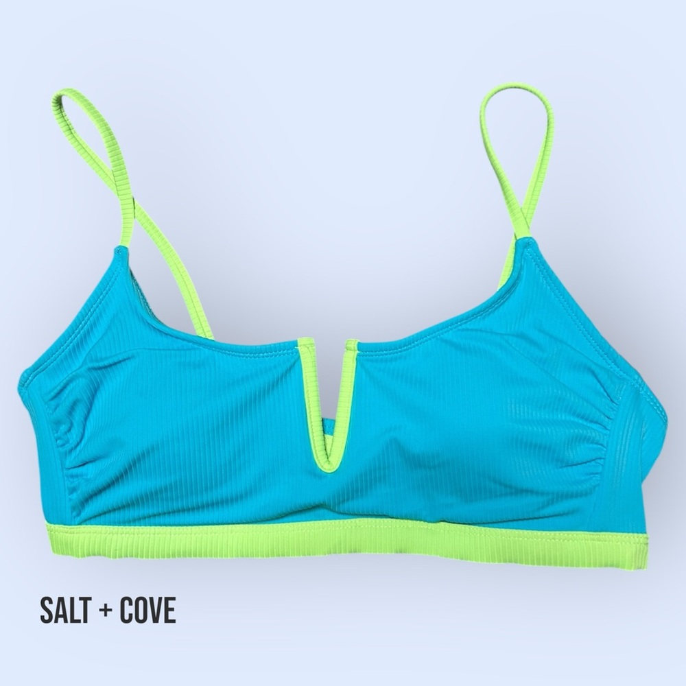 Blue & Neon Green Bikini Top – Size Large